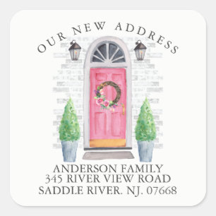 Roze deur   Nieuw huisadreslabel Sticker