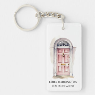Roze deur waterverf logo vastgoedmakelaar sleutelhanger