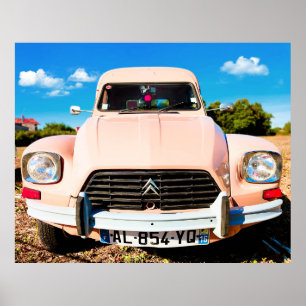 Roze Deux Chevaux,  franse auto. Poster