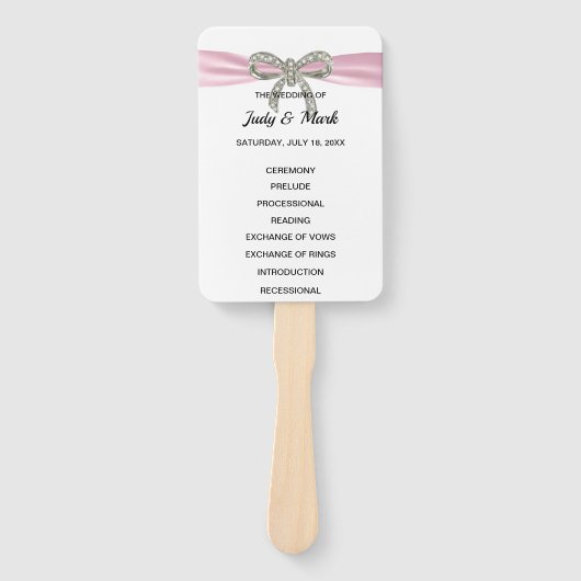 Roze Diamant Bow Trouwprogramma Handwaaier (Voorkant)
