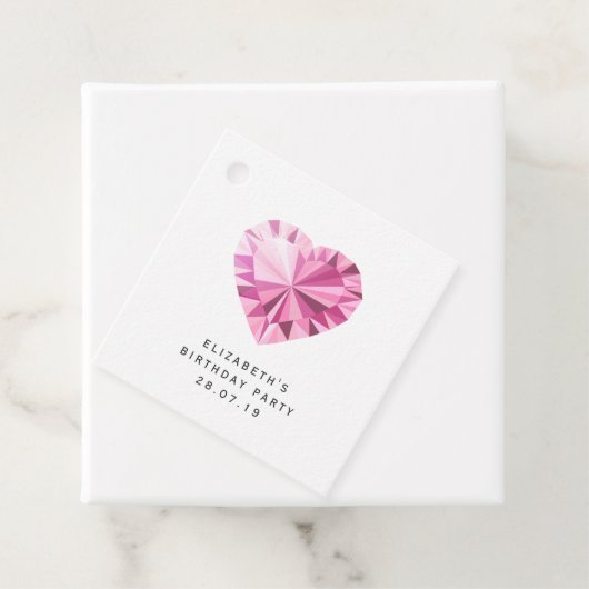 Roze Diamant Edelsteen met Luxe Faux Leder Bedankjes Labels (In situ)