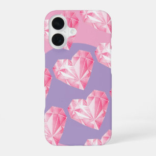 Roze Diamant Hart Patroon  – Schattig & Stijlvol iPhone 16 Hoesje