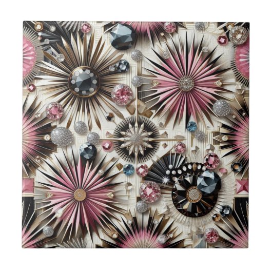 Roze Diamant Mid Century Modern Tegeltje (Voorkant)