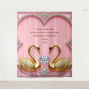 Roze Diamant Zwaan Bruiloft Liefde Boog Ontwerp Wandkleed
