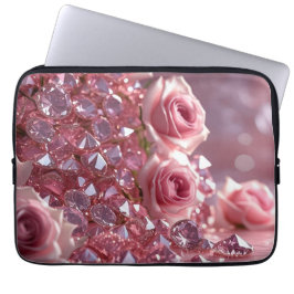 Roze diamanten & bloemblaadjes laptop sleeve