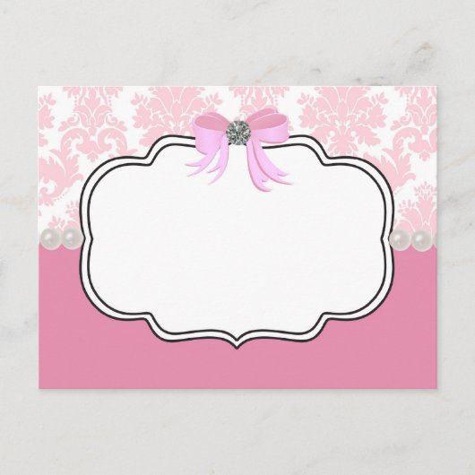 Roze diamanten en parelhoenders uitnodiging briefkaart (Voorkant)