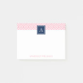 Roze diamanten patroon en marinemonogram post-it® notes (Voorkant)