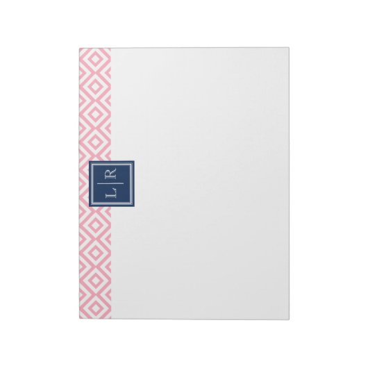Roze diamanten patroon en monogram notitieblok (Gedraaid)