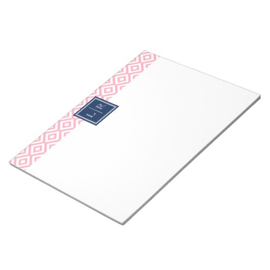 Roze diamanten patroon en monogram notitieblok (Schuin)