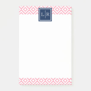 Roze diamanten patroon en monogram post-it® notes