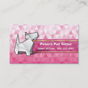 roze diamanten patroon origami Dog Pet Sitting Visitekaartje