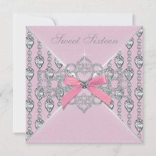 Roze Diamanten Roze Sweet 16 Verjaardagsfeestje Kaart