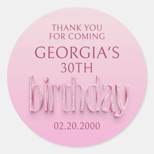 Roze Diamanten Verjaardag Ronde Sticker (Voorkant)