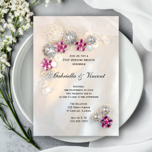 Roze Diamond Pearls Buttonnen Post Wedding Brunch Kaart