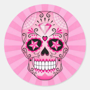 Roze Diamond Sugar Skull Ronde Sticker