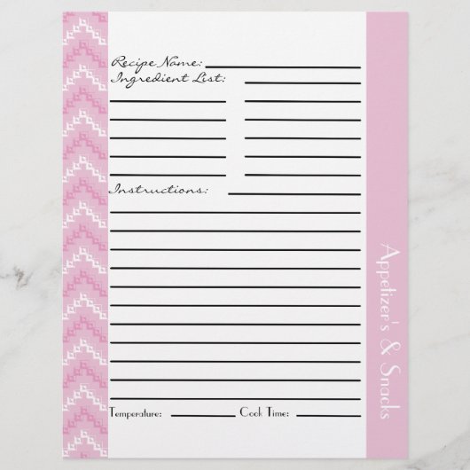 Roze Diamond Zigzag Chevrons Recipe Sheets (Voorkant)