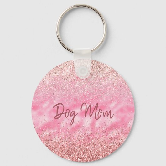 Roze Diamonds Glitzy Sparkle Glitter Dog Mam Sleutelhanger (Voorkant)