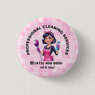 Roze Dienstmeid Schoonmaakservice Ronde Button 3,2 Cm
