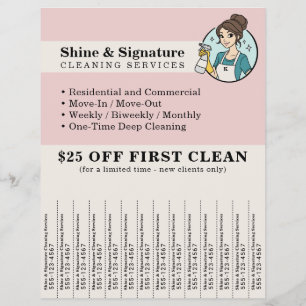 Roze Dienstmeid Schoonmaakservice Tear Off Strips Flyer