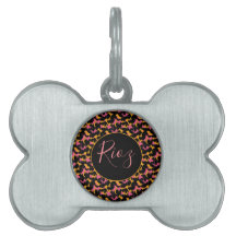 Roze Dier Patroon Zwarte Naam Huisdier ID Tag