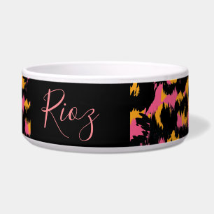 Roze Dier Patroon Zwarte Naam Voerbakje