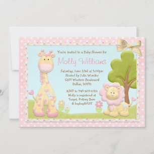 Roze dieren Baby shower Kaart