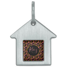Roze Dierenpatroon Zwarte Naam Huisdier ID Tag