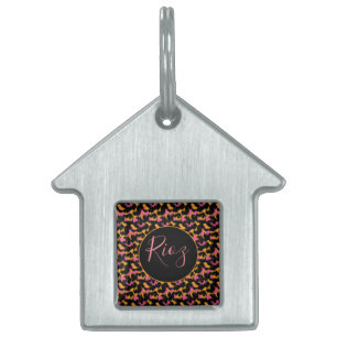 Roze Dierenpatroon Zwarte Naam Huisdier ID Tag Huisdieren Naamplaatje