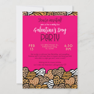 Roze Dierenprint Hart Galentine's Day Feestje Kaart