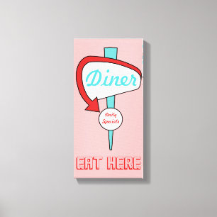 Roze diner Sign Canvas Afdruk