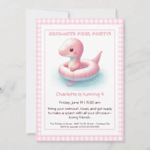 Roze Dino-Mite Verjaardag Pool Party Uitnodiging