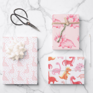 Roze dinos inpakpapier vel