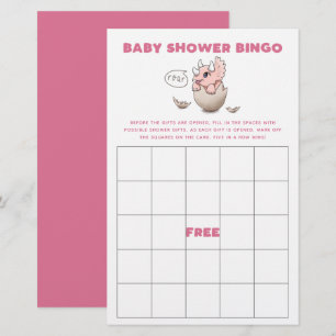 Roze Dinosaur Baby shower Bingo Game