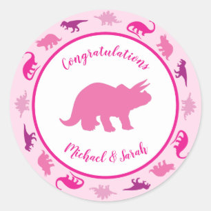 Roze Dinosaur Baby shower Cute Dino Girl Ronde Sticker