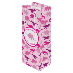 Roze Dinosaur Baby shower Cute Dino Girl Wijn Cadeautas