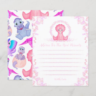Roze Dinosaur Baby shower Ouders Advice Kaart