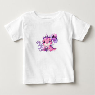 Roze Dinosaur Drie Rex 3e Verjaardagsfeestje Baby