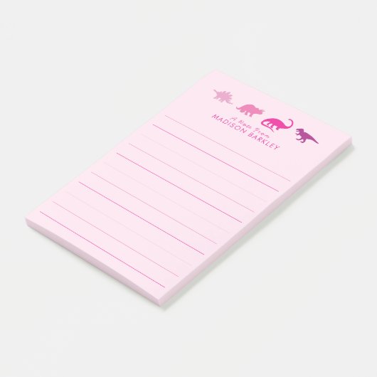 Roze Dinosaur Kusjes Kind Dino Post-it® Notes (Schuin)