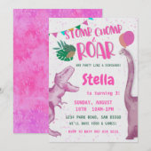 Roze Dinosaur Meisje Kaart (Voorkant / Achterkant)