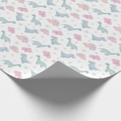 Roze Dinosaur Pattern Cadeaupapier (Hoek)