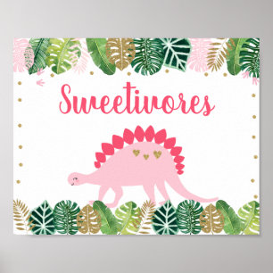 Roze dinosaur Sweetivores Birthday Food Table Sign Poster