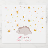 Roze Dinosaur Twinkle Stars Baby Girl Shower Sparkling Wijnetiket (Enkel label)