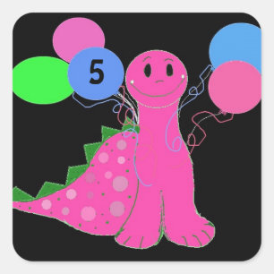 Roze Dinosaur Verjaardag Aanpasbare Leeftijd Vierkante Sticker