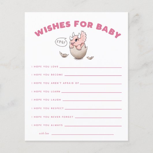 Roze Dinosaur wenst Baby Kaart (Voorkant)