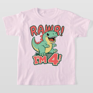Roze dinosaurus 4e verjaardagsshirt Rawr Ik ben 4 T-shirt