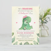 Roze Dinosaurus Baby Meisje Douche Wild Sweet Spri Kaart (Staand voorkant)