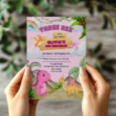 Roze Dinosaurus Drie Rex 3e Verjaardag Meisje Part Kaart