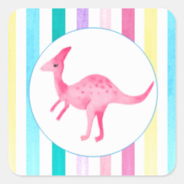 Roze Dinosaurus en strepen Vierkante Sticker