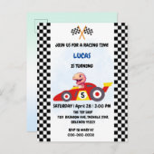 Roze Dinosaurus Rode race auto jongen kinderen Ver Uitnodiging Briefkaart (Voorkant / Achterkant)