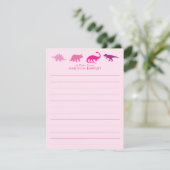 Roze Dinosaurus Schattige Kind Dino Platte Briefpa Bedankkaart (Staand voorkant)